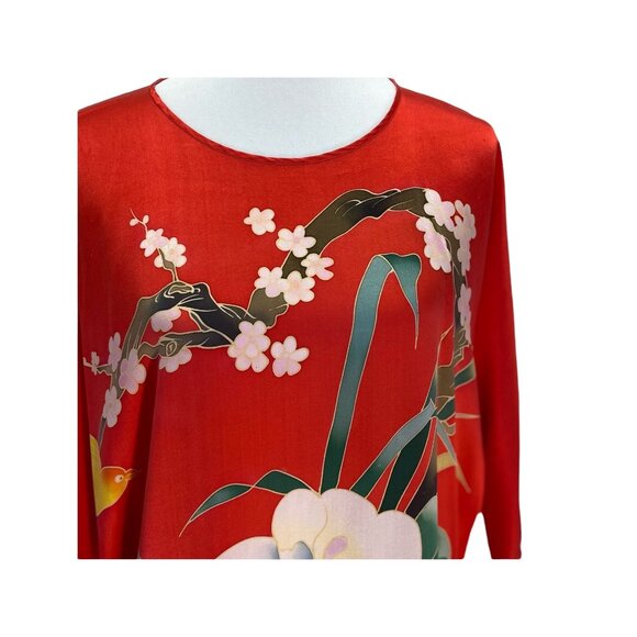 Silk Floral Kimono Red One Size Vintage - Picture 5 of 11